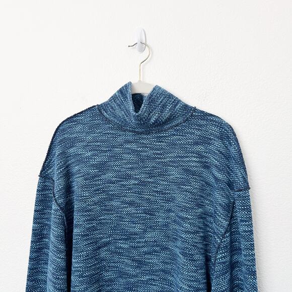 [Free People] Blue Sunny Days Turtleneck Knit Oversized Sweater Size Medium M - Picture 6 of 13